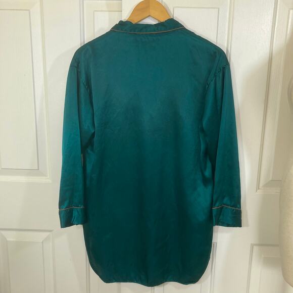 Victoria's Secret teal satin sleepshirt, Vintage gold label lingerie top - Picture 3 of 7